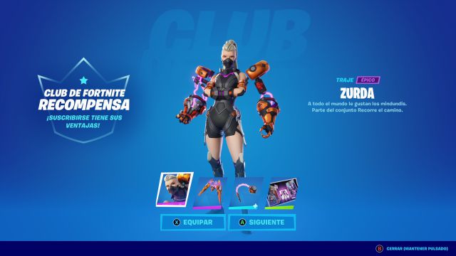 club de fortnite mayo 2022 skin zurda
