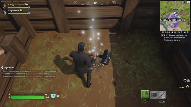 fortnite temporada 3 desafios misiones buena onda parte 5 desafio mision excava montones de tierra para encontrar el fragmento de la reliquia