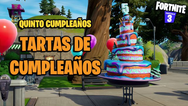 fortnite quinto cumpleaños 5 aniversario tartas pasteles ubicaciones