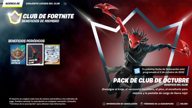 club de fortnite octubre 2022 nueva skin garra roja como conseguirla