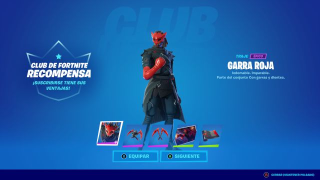 club de fortnite octubre 2022 nueva skin garra roja como conseguirla