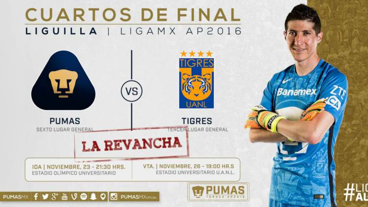 Cómo y dónde ver Pumas vs Tigres: Horarios y TV Online. Auriazules y regios de los Cuartos de Final. Este miércoles 23 de noviembre de 2016. En vivo