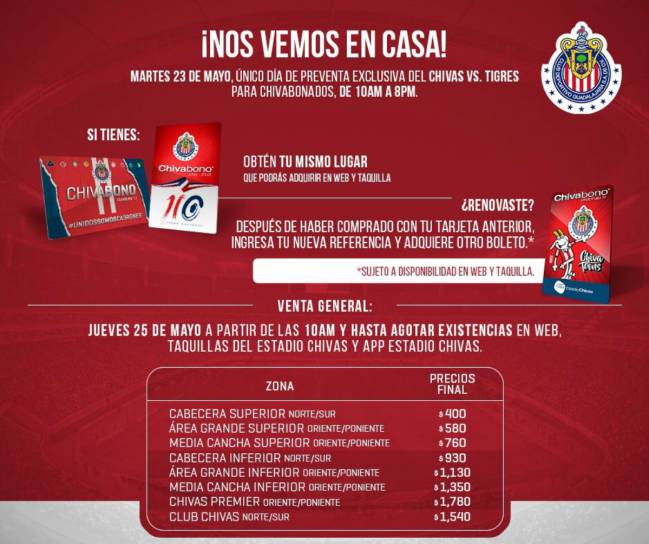 Chivas aumenta precio de los boletos para la final ante Toronto AS México