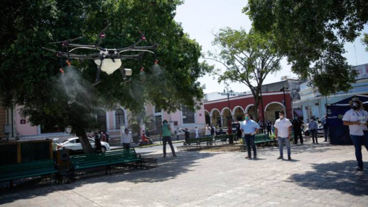 Coronavirus: Yucatán usa drones para sanitizar espacios públicos