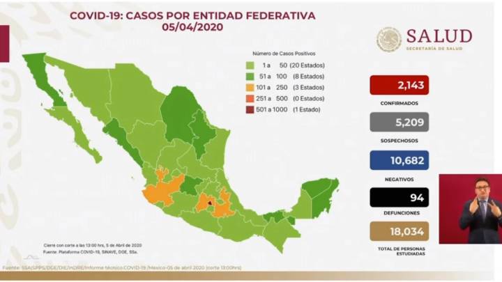 Mapa y casos de coronavirus en México por estados hoy 5 de abril