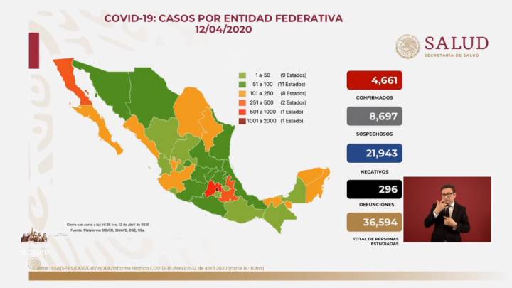 Mapa y casos de coronavirus en México por estados hoy 13 de abril