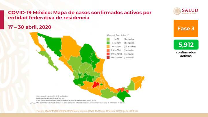 Mapa y casos de coronavirus en México por estados hoy 1 mayo