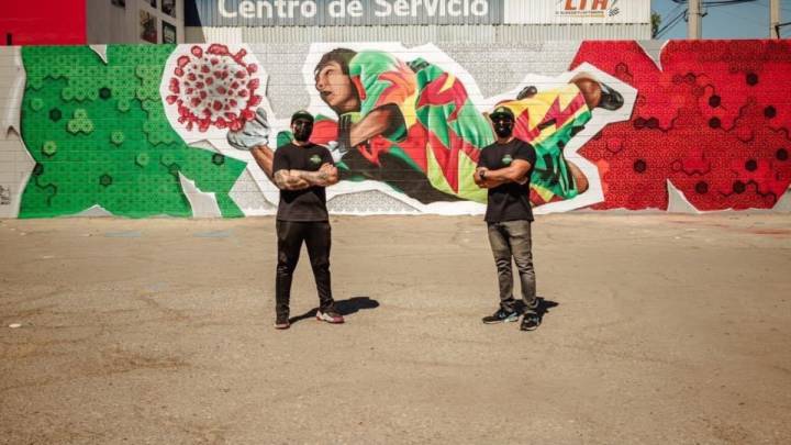 Hacen mural de Jorge Campos atajando al Coronavirus en Mexicali, Baja California