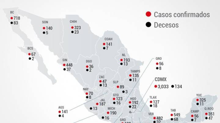 Mapa y casos acumulados por coronavirus en México del 27 de abril al 5 de mayo