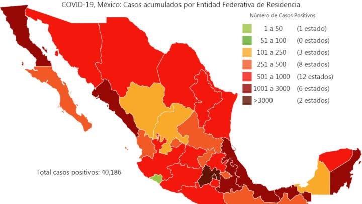 Mapa y casos de coronavirus en México por estados hoy 14 de mayo