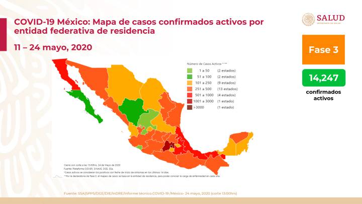 Mapa y casos de coronavirus en México por estados hoy 25 de mayo