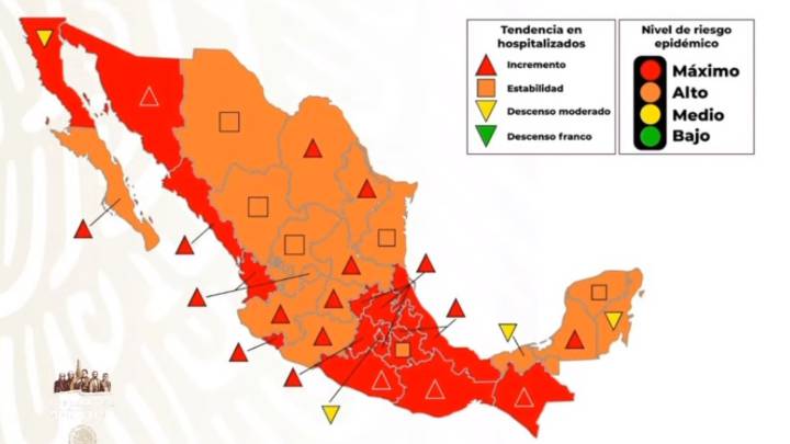 Mapa de México del semáforo epidemiológico del 15 al 21 de junio
