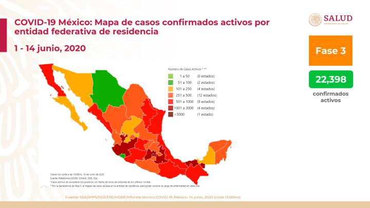 Mapa y casos de coronavirus en México por estados hoy 15 de junio