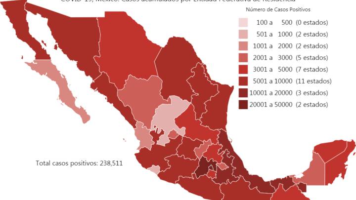 Mapa y casos de coronavirus en México por estados hoy 3 de julio