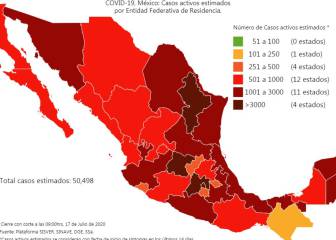 Mapa y casos de coronavirus en México por estados hoy 18 de julio
