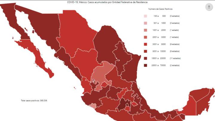 Mapa y casos de coronavirus en México por estados hoy 26 de julio
