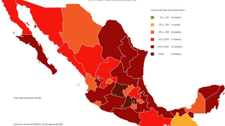 Mapa y casos de coronavirus en México por estados hoy 6 de agosto