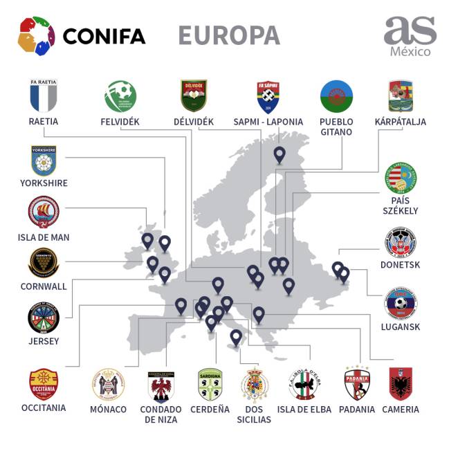 Miembros de CONIFA en Europa