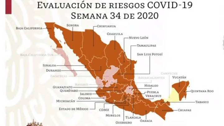 Mapa del semáforo epidemiológico en México del 17 al 23 de agosto