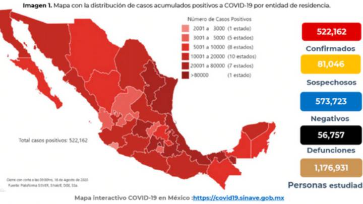Mapa y casos de coronavirus en México por estados hoy 17 de agosto
