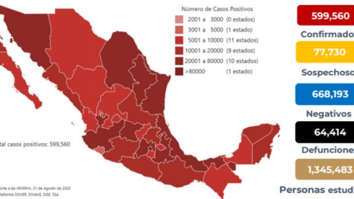 Mapa y casos de coronavirus en México por estados hoy 1 de septiembre