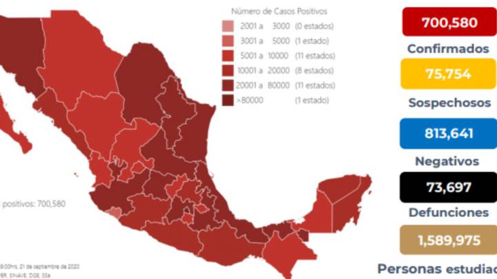 Mapa y casos de coronavirus en México por estados hoy 22 de septiembre