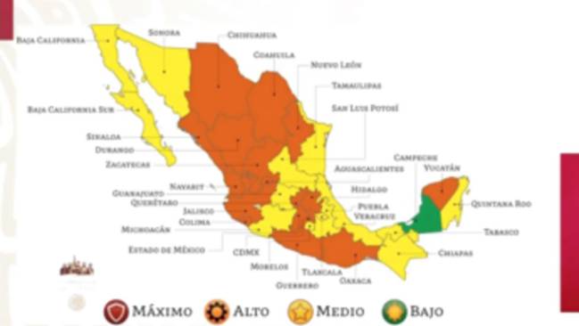 Mapa del semáforo epidemiológico en México del 12 al 25 de ...