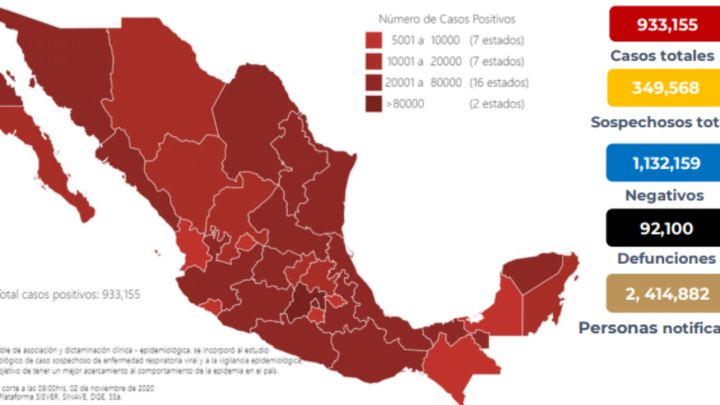 Mapa, muertes y casos de coronavirus en México por estado hoy 3 de noviembre