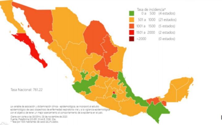 Mapa, muertes y casos de coronavirus en México por estados hoy 10 de noviembre