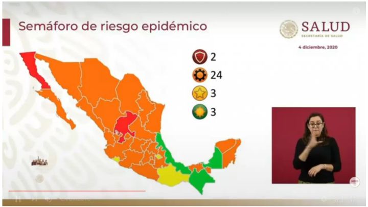 Mapa del semáforo epidemiológico en México del 7 al 13 de noviembre