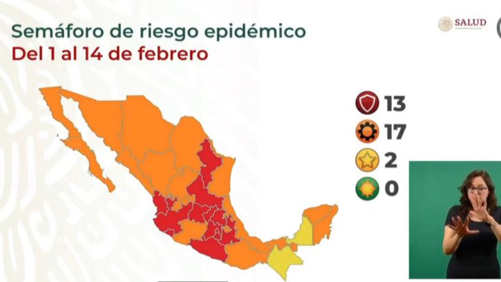 Mapa del semáforo epidemiológico en México del 1 al 14 de febrero