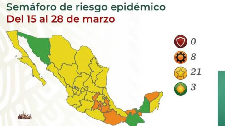 Mapa del semáforo epidemiológico en México del 15 al 28 de marzo