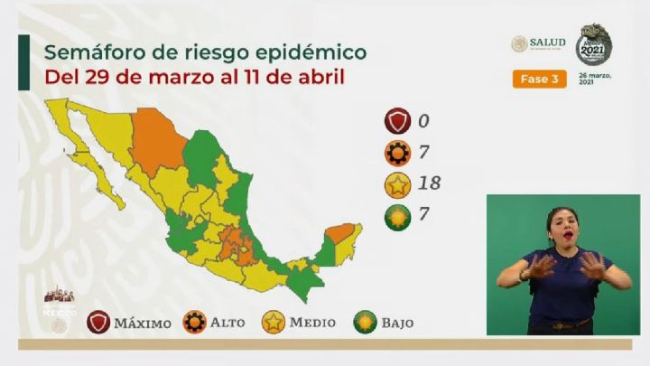 Mapa del semáforo epidemiológico en México del 29 marzo al 11 de abril