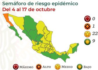 Semáforo COVID en México por estados: así queda el mapa del 4 al 17 de octubre