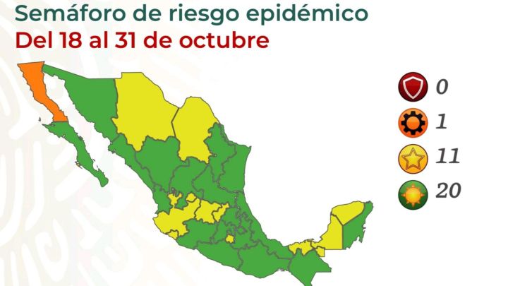 Semáforo COVID en México por estados: así queda el mapa del 18 al 31 de octubre de 2021