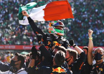 ¡Una fiesta! Así celebró Red Bull y 'Checo' su podio en México