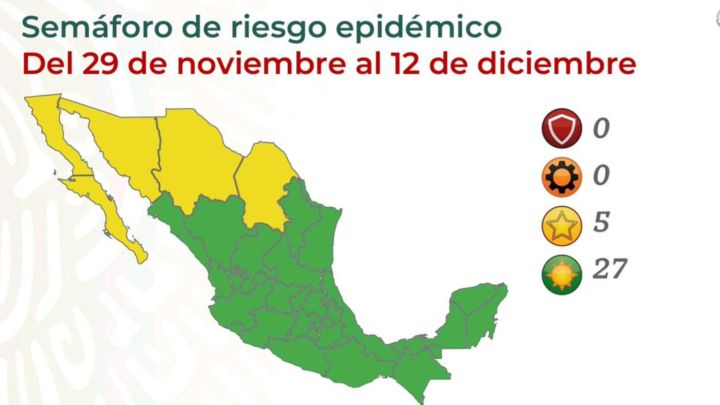 Semáforo COVID en México por estados: así queda el mapa del 29 de noviembre al 12 de diciembre de 2021