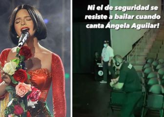 ¡No se pudo resistir! Ángela Aguilar pone a bailar a guardia de seguridad con su música