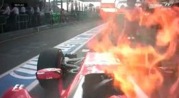 Raikkonen, protagonista del otro susto del día: fuego en su Ferrari.