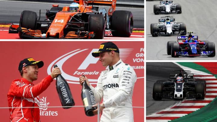 Bottas y Vettel en el podio de Austria, Alonso, Sainz, los Williams y Grosjean.