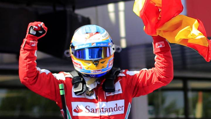 Fernando Alonso en su última victoria en la F1 con Ferrari en Montmeló 2013.