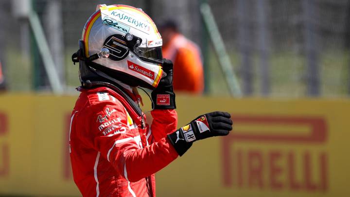 Sebastian Vettel tras conseguir la pole en Hungría.