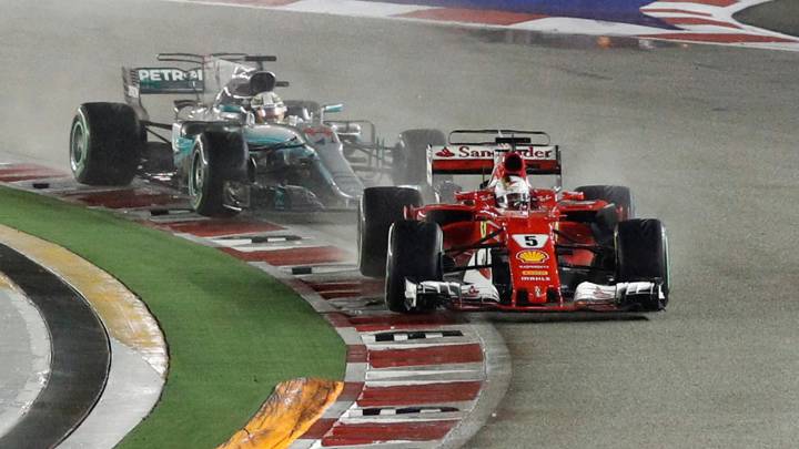 Vettel y Hamilton en Singapur. 