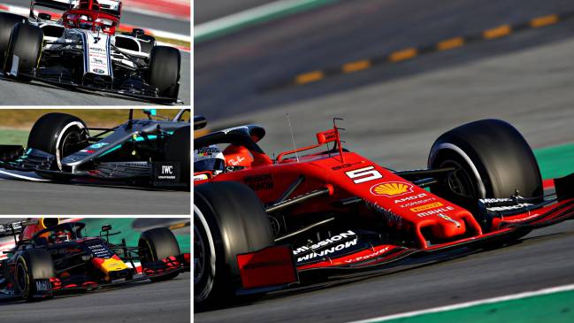 Los diferentes alerones de Alfa Romeo, Mercedes, Red Bull y Ferrari mostrados en los test de Barcelona (F1 2019).