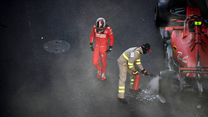 Charles Leclerc, tras su accidente con el Ferrari SF90 en Azerbaiyán (F1 2019). 