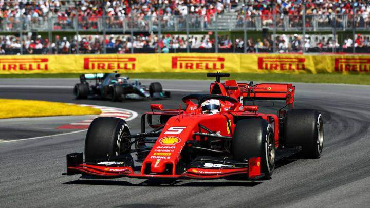 Vettel (Ferrari SF90) y Hamilton (Mercedes W10). Canadá, F1 2019.
