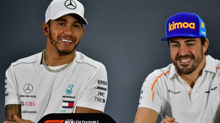 Lewis Hamilton y Fernando Alonso, en 2018. 