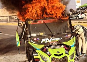 El buggy de Navarro, en llamas
