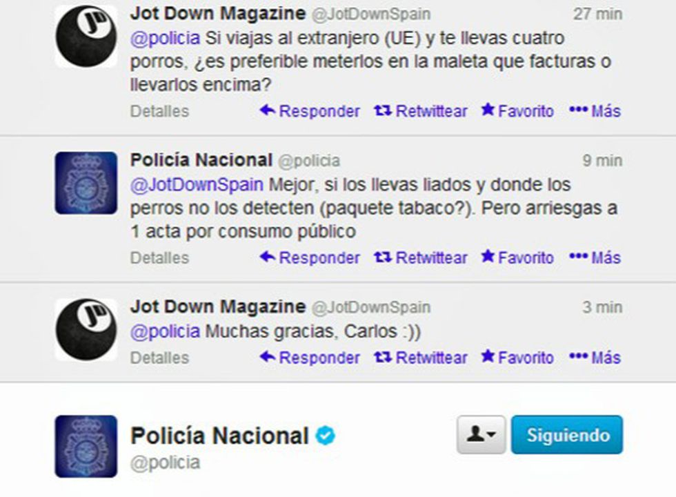 Los consejos de la Policía en twitter para viajar con 'porros'