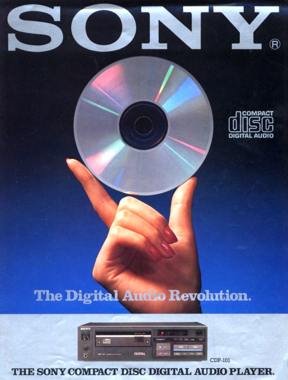 El lanzamiento del Compact Disc de SONY. Un disco que nos fascinaba por sus destellos luminosos y porque prometía gran capacidad de audio, y era indestructible. El tiempo los retiró y hoy casi son testimoniales.